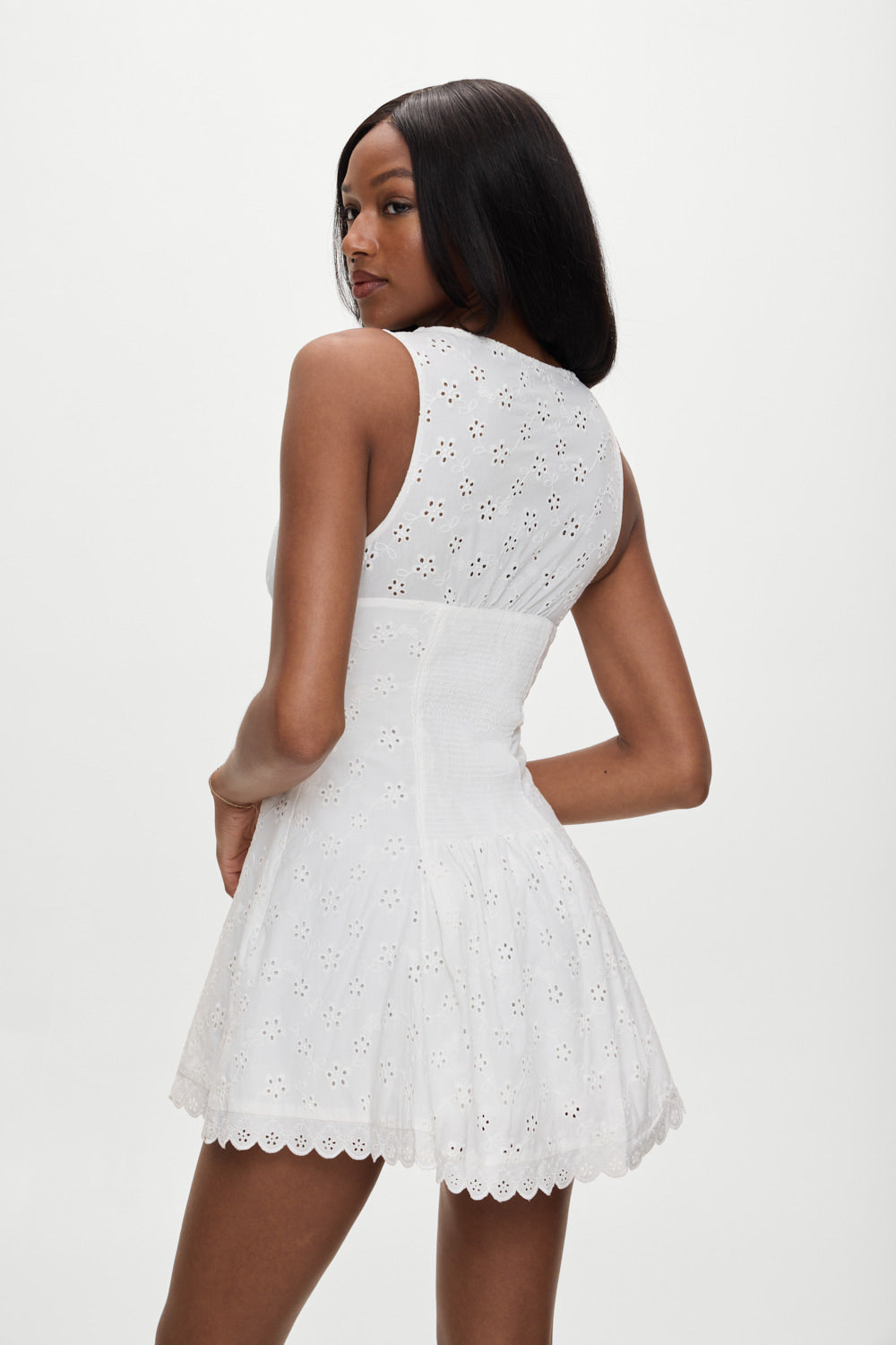 x BELLA HADID Farm Eyelet Mini Dress - Salt Air Eyelet - Image 5